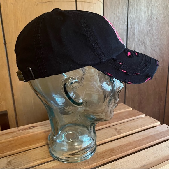 Black Breast Cancer Awareness Pink Ribbon Cap - Picture 9 of 11